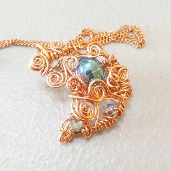 Uniquely Handmade & Wire Wrapped Copper Moon Pendant + Chain ~ Curlz + Swirlz! - Picture 7 of 9